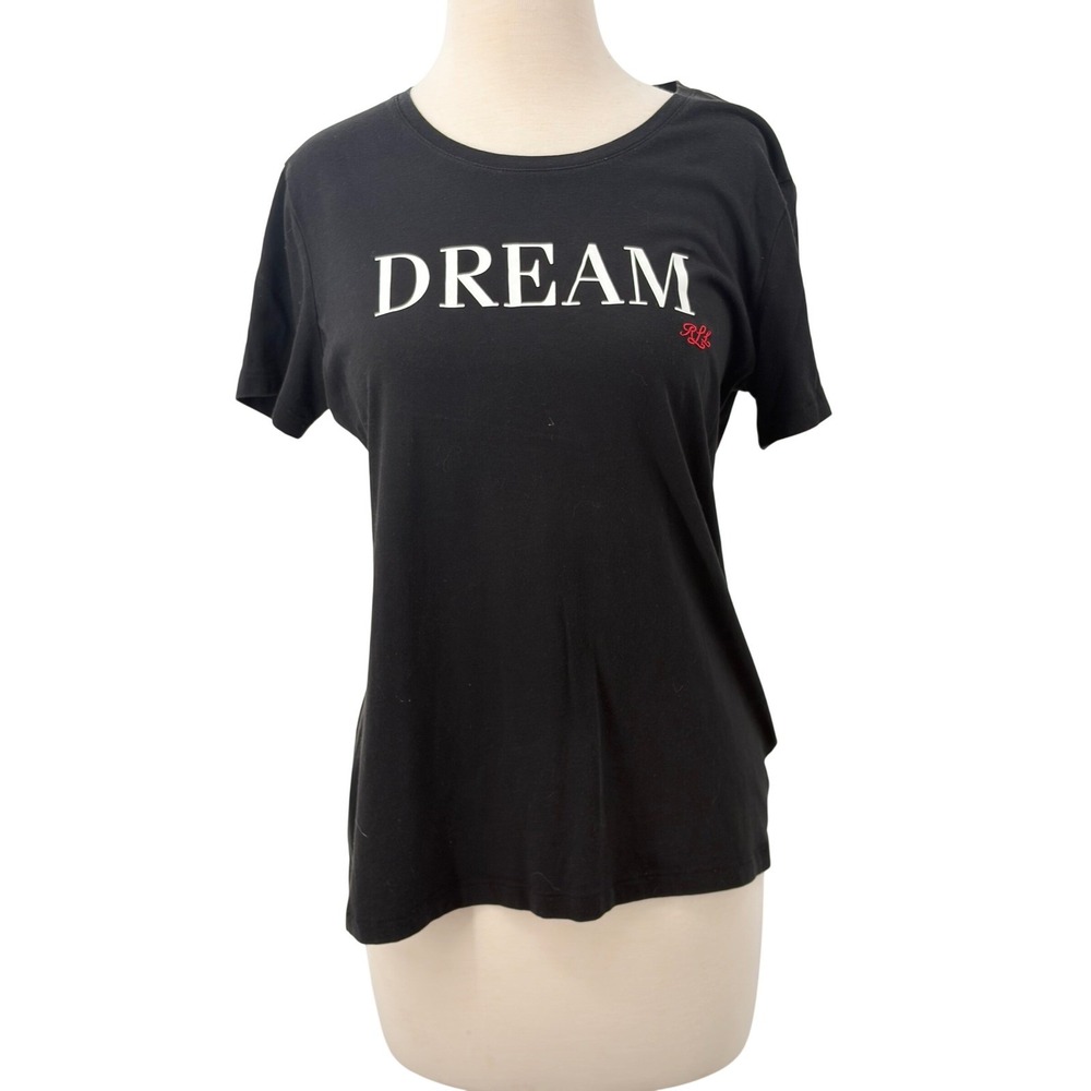 Lauren Ralph Lauren Womens Dream Graphic Tee Black Short Sleeve T-Shirt Size L